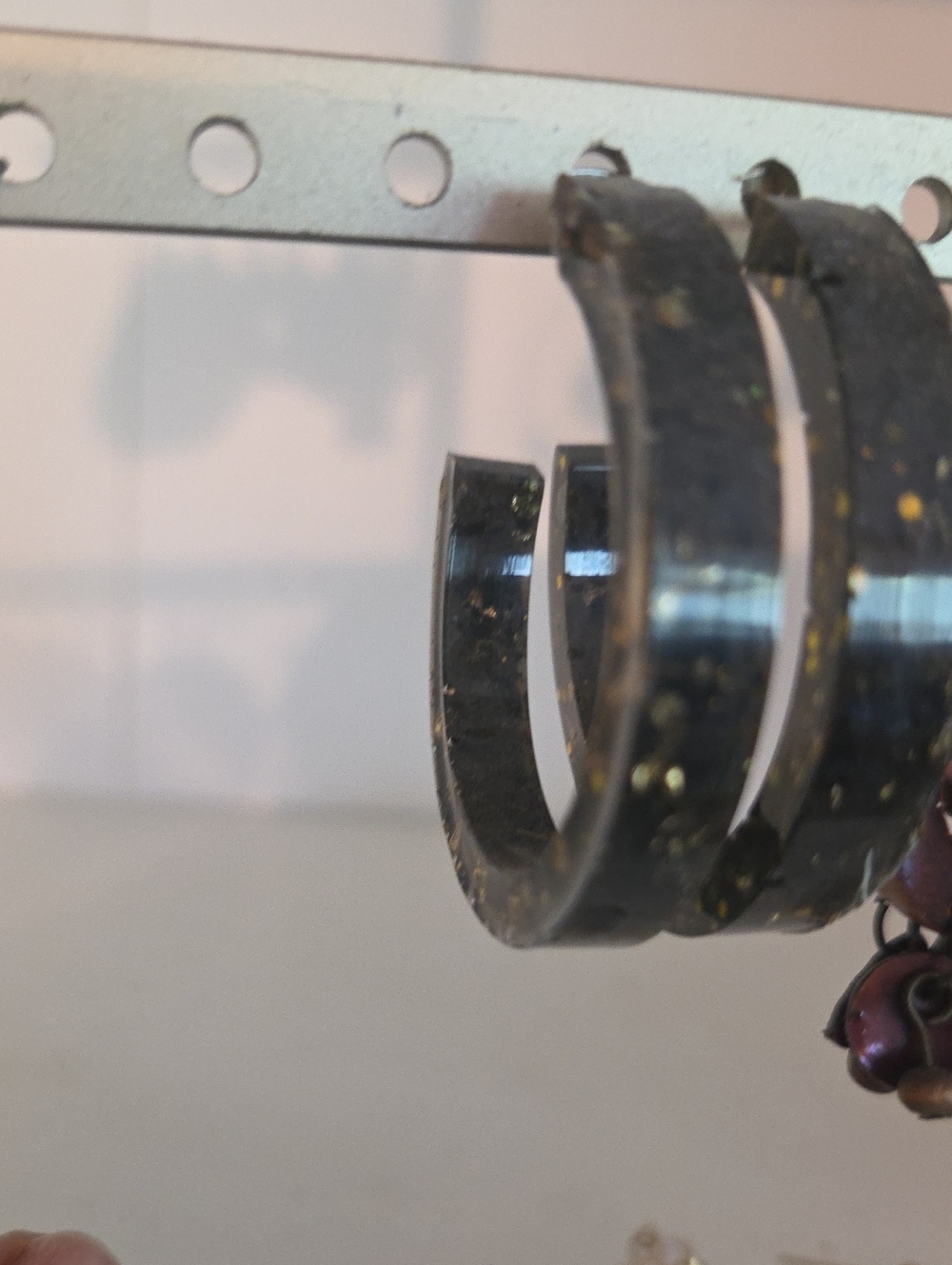 Black and Gold Fleck Resin Hoop Earrings